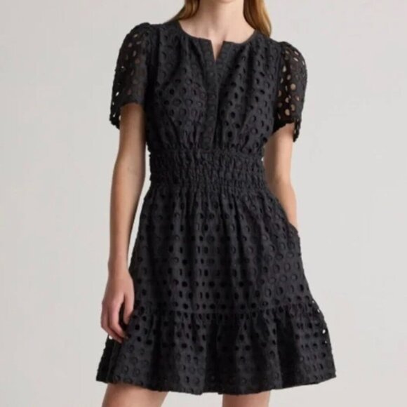 Quince Dresses & Skirts - New Quince Organic Cotton Eyelet Mini Tiered Dress Black Sz S #21